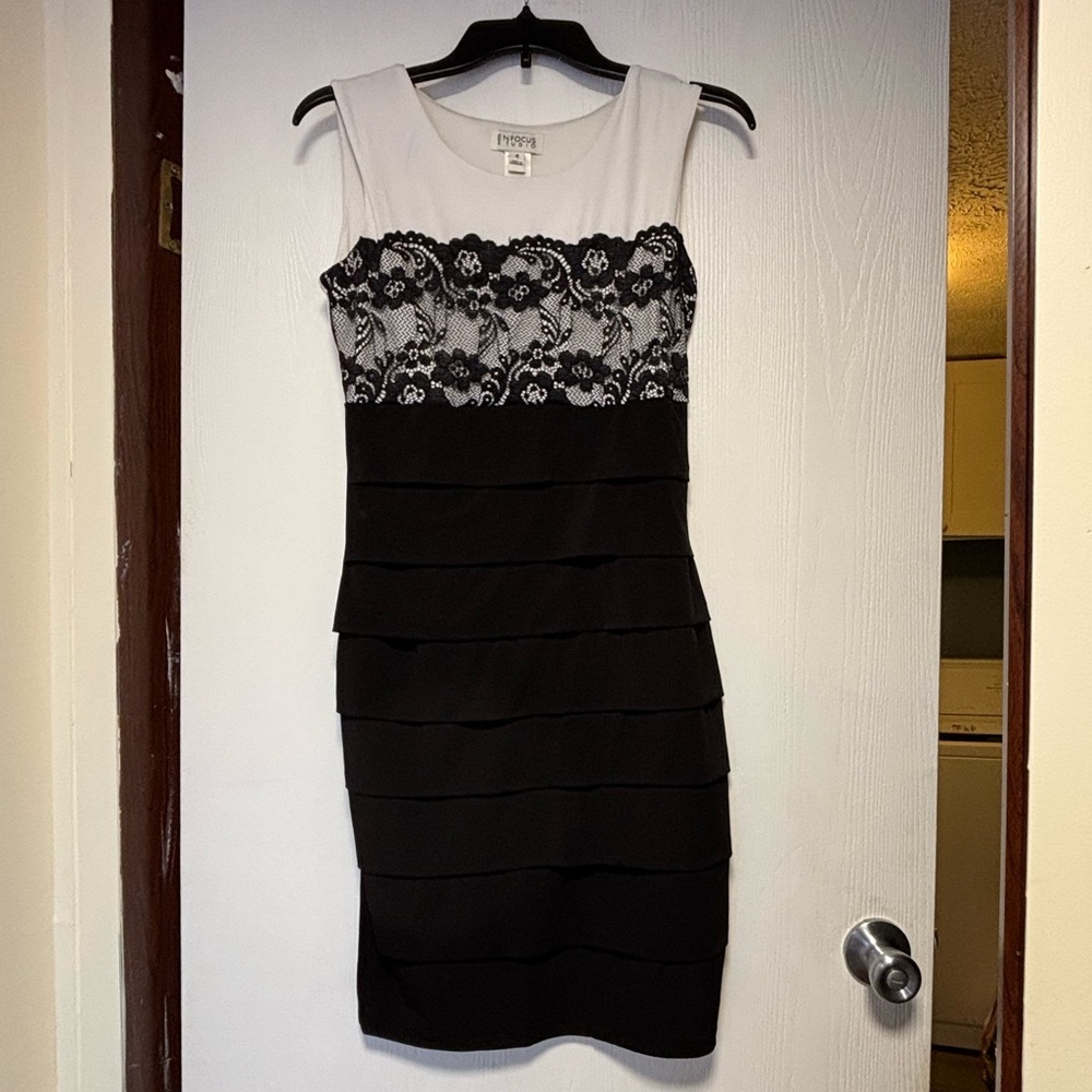 Enfocus Studio Black and White Lace Midi Dress